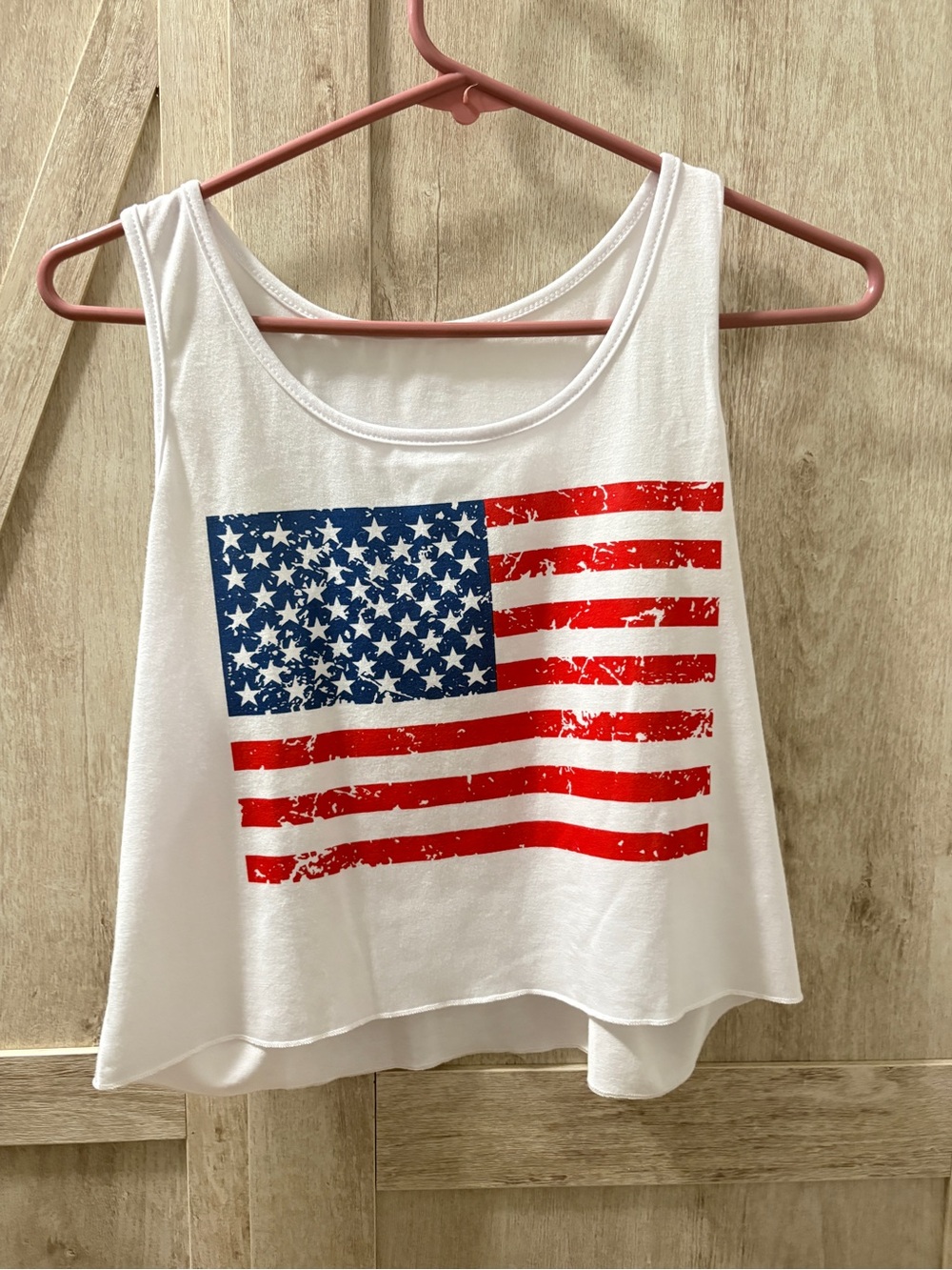 Women's White Flag Tank Top with Distressed Star Print